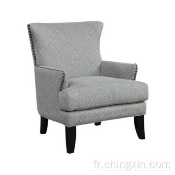 Chaise d'appoint à bras multi-tissus gris Nail Head avec pieds en bois massif